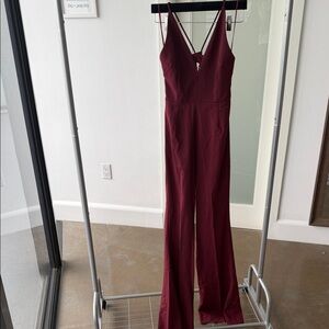 Astr Burgundy Sleeveless V-Neck Wide-Leg Jumpsuit
